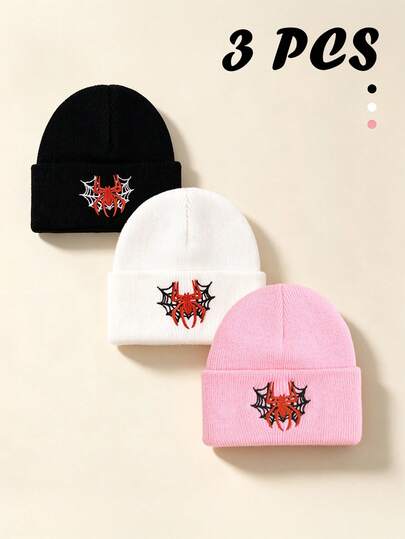 3 piezas gorros de invierno para bebé, gorros de punto cálidos para niños pequeños con bordado de araña, gorros lindos de punto para recién nacidos, gorros de nieve para bebé niña
