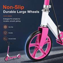 Adult Foldable Two-Wheeled Scooter, Height Adjustable Kick Scooter With Rear Brake & Suspension System, Thickened Black Frame High Load Bearing Portable Urban Commuter Scooter For Outdoor Travel - Pink - View 6