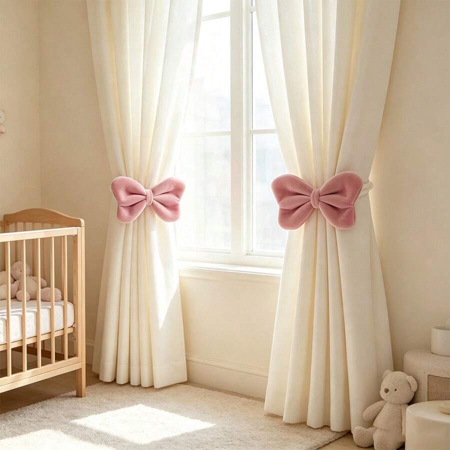 2pcs/1pc Bowknot Curtain Tieback Rope, No Drilling Installation, Baby Room Door Curtain Decoration Tieback, Suitable For Bedroom And Living Room - Multicolor - View 1