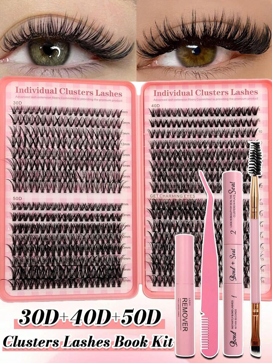 Sibeuna 640pcs 30D+40D+50D D-Curl All-In-One DIY Eyelash Extension Kit, Fluffy False Eyelashes With Lash Glue, Sealer, Remover, Tweezers And Lash Brush, Large Capacity Portable Travel Set For Autumn, Dramatic Makeup Look - Multicolor - View 1