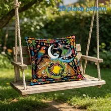 1 pieza, funda de cojín de poliéster con arte popular mexicano vibrante, fundas decorativas para cojines de silla - Colores mezclados - Ver 4