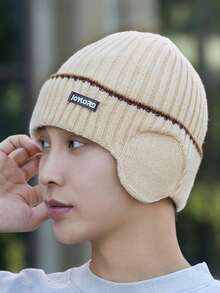 4/1pc Unisex Thermal Lined Knitted Hat, Thick Ribbed Knit Fabric For Warmth, Built-In Ear Flaps To Block Cold Wind, Minimalist Woven Strap And Fabric Label Design, Snug Fit To Head Circumference, Suitable For Cycling, Commuting, Skiing, Outdoor Activities, Versatile Winter Beanie - Multicolor - View 14