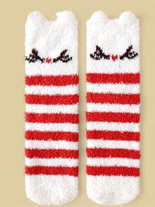 1/3 pares de calcetines de felpa navideños para mujer, calcetines de coral con diseños de Papá Noel, renos y acebo, suaves, esponjosos, cómodos y cálidos para dormir en casa durante las vacaciones de invierno - Multicolor - Ver 8