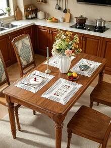 1pc 100% Polyester Butterfly Floral Embroidered Table Runner, White Lace Trim Table Runner With Tassel, European Style Dining Table Decor For Home Wedding Party - White - View 3