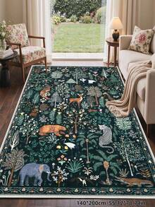 1pc Animal Pattern Rug, Bohemian Style Machine Washable Living Room Carpet, Vintage Soft Dining Room Rug, Non-Slip Durable Large Floor Mat, Suitable For Office, Bedroom, Living Room, Entryway Welcome Mat - Navy Blue - View 8