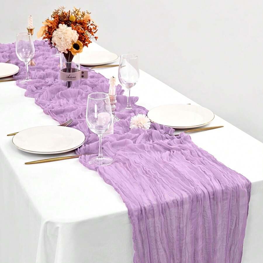 長方形桌旗 180*90CM、300*90CM、400*90CM，奶酪布桌旗，波希米亞風紗布桌布，鄉村風透明桌布，適用於婚禮、節日派對、畢業派對、生日或節日派對蛋糕桌裝飾，浪漫宴會桌裝飾皺褶布料桌旗，適合戶外與室內使用，彩色桌布