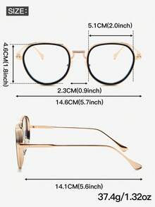 1PC Unisex Round Cat Eye Frame Glasses, Contrast Color Elegant Luxury Metal Decor, Y2K Sweet Cool Retro Street Minimalist Fashion Eyewear Frame For Vacation - Clear - View 11