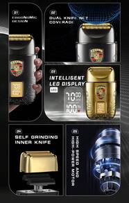 Kemei KM-T93 Men's Electric Shaver Reciprocating Dual Blade Razor USB Rechargeable LED Digital Display Metal Body Beard Trimmer Suitable For Business Gift Gift For Men - Gold - View 4