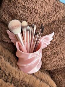 Makeup Brush Holder 1pc Large Capacity PLA Material, Fairy Style, Angel Wings Pattern, Spiral Twisted Design, Satin Cherry Blossom Pink, Vanity Tabletop Storage Box, Bedroom/Bathroom, Suitable For Girls/Best Friend Gift - Pink - View 4