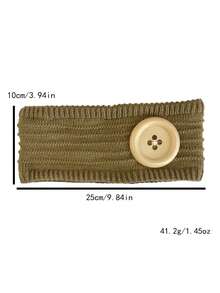 DUOJIAOYAN 1pc Autumn/Winter New Solid Color Round Button Striped Knit Wide Headband, Suitable For Daily Wear, Gentle Style, Warm & Elastic Hair Band For Women - Multicolor - View 2