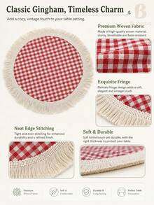 4pcs Round Tassel Placemats, Bohemian Style Heat-Resistant Non-Slip Table Mats, Home Restaurant Wedding Party Tabletop Decor - Red - View 4