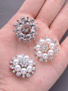4pcs/Pack Flower-Shaped Rhinestone & Pearl High-End Metal Buttons For Wedding Decor, Clothing, Jewelry Making, DIY Shoes, Hats, Bags, Handmade Sewing Accessories - Multicolor - View 9