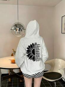 Women's Fashion Autumn/Winter Round Neck Loose Slouchy Casual Versatile Letter & Cartoon Print Sweatshirt - Light Gray - View 2