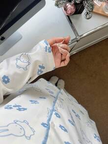 Gongdie 3 Pieces Miffy Women's Pajama Set,Fall White Soft Cotton Loungewear With Lace Trim And Pocket - White - View 6