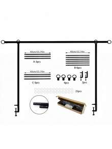 Adjustable Width Photography Backdrop Support Stand With Heavy-Duty Flat Base, Metal Steel Pipe Curtain Frame Set, Suitable For Party, Birthday, Wedding, Holiday Gathering, Photo Booth And Festival Event Decoration - Multicolor - View 3