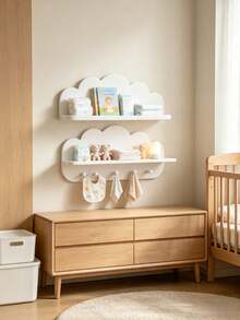 1/2/3pcs Cloud-Shaped Baby Room Wall Shelf, Floating Storage Rack With Hooks, Baby Room Decor Organizer, Suitable For Baby Accessories And Supplies - Multicolor - View 5