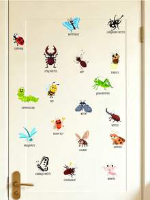 1. Cartoon Insect English Learning Wall Stickers Ladybug Butterfly Bee Praying Mantis Early Education Self-Adhesive Removable Children's Room Wall Decor Stickers - Multicolor - View 1