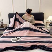 1pc Colorblock Striped Plaid Woven Edge Taffeta Fleece Warm Thick Blanket, Soft Skin-Friendly Multi-Size Multi-Purpose Throw, Suitable For Office, Living Room Sofa, Bedroom Bed Use, Pillowcase Not Included - Pink - View 7