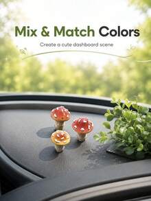 2/5/7pcs Cute Tilted Mushroom Car Dashboard Ornament, Kawaii Cartoon Mini Mushroom Figurine, Fun Decorative Car Interior Accessory, Adorable Car Center Console Decoration - A - View 6