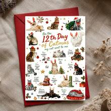 1PC Funny Cat Christmas Card "12 Days Of Christmas Cats" Illustration Design, Perfect For Cat Lovers, Friends And Family, Suitable For Christmas Party And Holiday Season Gift Giving - Multicolor - View 2