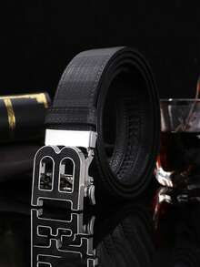 1pc Top Grain Leather B Plaid Automatic Buckle Belt For Men, Versatile Korean Style Business Waist Strap For Adults - Multicolor - View 10