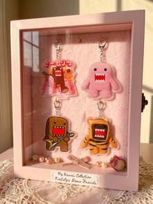 1pc/4pcs Domo-Kun Themed Square Acrylic Keyring Packs, Featuring Monster Destroying City, Pink Plush Design, Guitar Playing And Tiger Costume Designs, Fashionable Bag Charm, Suitable For Back To School, Gift For Domo Fans, Exquisite Collection, All Season - Multicolor - View 2