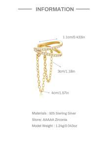 1Pc 925 Sterling Silver Chain Dangle Ear Cuff Gold Tone No Piercing Wrap Ear Cuff With Tassel Chain Sparkling Jewelry For Daily Party Wedding Gift - Gold - View 5