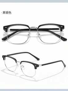 1pc Men's Metal Half-Frame Square Glasses, Casual Lightweight Transparent Eyewear, Suitable For Daily Outfit Decoration And Travel Accessory - Clear - View 2