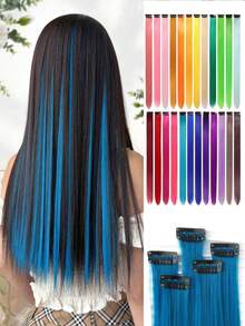 5pcs Blue Hair Clips Hair Extensions, Fashion Long Wigs With Color Options, Blue Long Wigs, Suitable For Daily Use And Parties, Multi-Color Anime Character Cosplay Wigs, Suitable For Cosplay, Festivals, Anime Conventions, Celebrations - B - View 2
