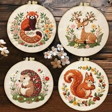 1PC 20*20cm/7.9*7.9in,Forest Animals Embroidery Kit, DIY Handmade Embroidery Set For Adult Beginners, Home Gift, Women's Sewing Gift, Including User Manual, Printed Pattern Fabric, Embroidery Frame, Needle And Thread. - 20*20cm/7.9*7.9in - View 11