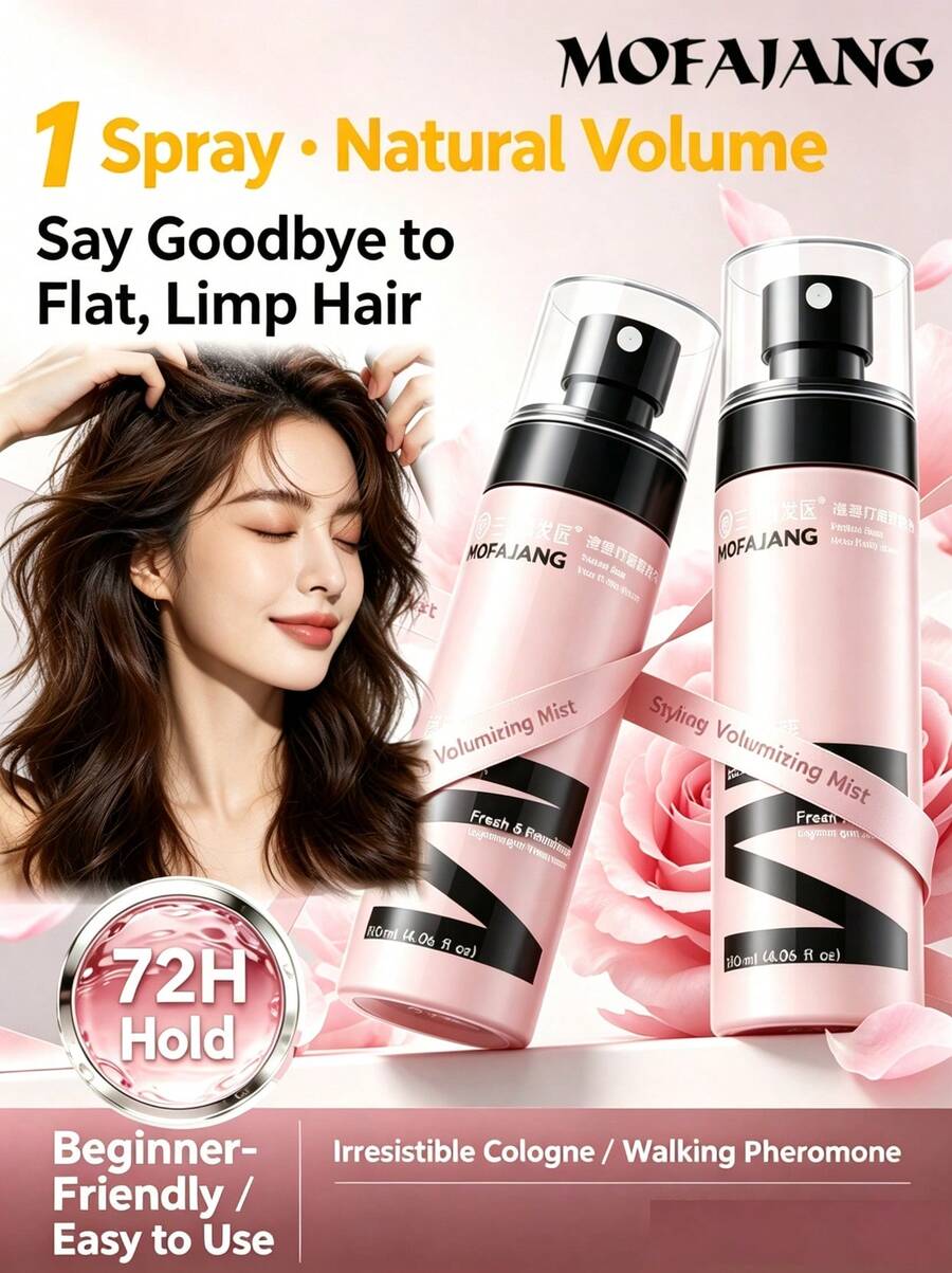 MOFAJANG 120ml Hair Volumizing Styling Spray, Hair Gel Spray, Premium Fragrance, Lift Hair Roots, Create Lightweight Voluminous Look And High Crown, Long-Lasting Styling Base, Lightweight And Non-Sticky - Pink - View 1