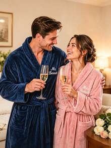 Personalized Couple Bathrobe Set, Honeymoon Bathrobe, Anniversary Gift, Customized Embroidered Mr & Mrs Bathrobe, Wedding Gift - Multicolor - View 9