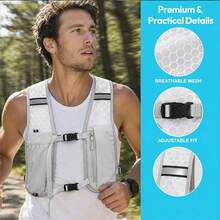Hydration Backpack Vest | Lightweight Breathable Running Vest | Adjustable Shoulder Straps | Large Capacity Pockets | Unisex - Light Grey - View 2