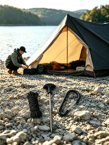 3PCS.6PCS. Spiral T-Handle Tent Stake Set Heavy Duty Screw Pegs With Tent Guy Rope D-Ring Buckle Outdoor Camping Tent Accessories - Multicolor - View 2