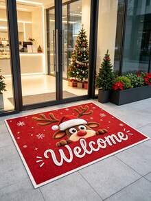 1PC Christmas Entry Door Mat, Red Background Cartoon Style Snowflake Starlight Cute Peeking Red Nose Reindeer Welcome Print Carpet, Seasonal Decorative Mat, With Holiday Design, Christmas Decoration, Perfect Christmas Gift, Perfect Match For Christmas And New Year Celebration, Door Mat, Small Rug, Welcome Mat, Carpet, Floor Mat, Outdoor Door Mat, Kitchen Rug, Home Decor, Front Door Mat, Area Rug - Multicolor - View 4