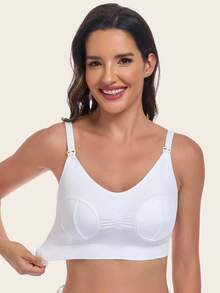白色免手持吸乳胸罩 哺乳內衣 孕婦哺乳胸罩 前開扣式哺乳內衣（奶瓶為道具，不包含在內） - 白色 - 查看 7