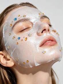 2pcs Star Face Rhinestone Sticker Set, Self-Adhesive Facial & Body Water Diamonds, Rainbow Blue Mixed Color Stars + Pure Gold Star Eye Makeup Glitter, Suitable For Electronic Music Festival, Halloween Party Cosplay - Multicolor - View 5