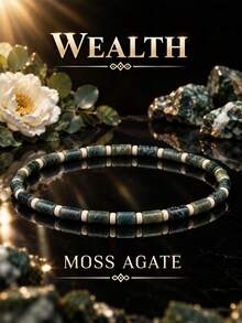 Moss Agate Bead Bracelet Symbolizing Wealth, Attracting Prosperity And Opportunity, Handmade Elastic Cord Spiritual Jewelry, Suitable For Daily Wear - Multicolor - View 6