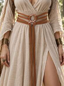 Halloween Witch COS Waist Rope, Vintage Double O-Ring Metal Buckle Multi-Strand Wrapped Tassel Belt, Medieval Renaissance Dress Costume Accessory - A - View 2