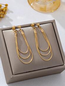 1 Pair Minimalist Elegant Multi-Layer Snake Chain Long Tassel Earrings For Women, Suitable For Daily Wear, Banquet, Date And Party Jewelry - Gold - View 3
