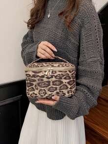 Women's Canvas Leopard Print Handheld Makeup Bag & Toiletry Storage Bag, Large Capacity Portable, Suitable As Birthday Gift For Girls And Working Women - Multiple Styles and Colors - View 2