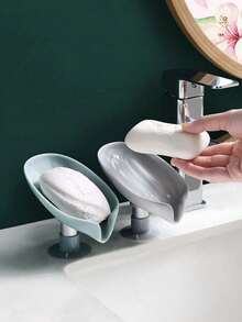 2pcs Leaf Shaped Soap Holder Draining Soap Rack Bathroom Accessories Suction Cup Soap Dish Soap Holder (The Product May Have Color Difference Due To Lighting And Production Batch Issues. The Connection Tube Color Of New And Old Models Is Different, And New And Old Models Are Shipped Randomly) - Multicolor - View 2