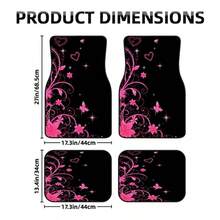 Set Of 4 Car Floor Mats, Designed For Sedan Or SUV, Easy To Clean Surface, Suitable For Car Owners, Decorated With Pink Butterfly And Flower Heart Design, Ideal Choice For Professional Environment And Fun Car Accessories. - Multicolor - View 2