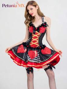 Vampire COS Queen of Hearts Prom Queen Court Dress, Cosplay Costume, Halloween Costume - Rojo - Ver 8