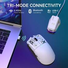 ATTACK SHARK X11 59g Ultra-Light Wireless Gaming Mouse, Termasuk Grip Tape, Dock Pengisian Daya RGB, Mouse PC Nirkabel/Berkabel BT/2.4G, 22000 DPI, 5 Tombol yang Dapat Diprogram - View 4