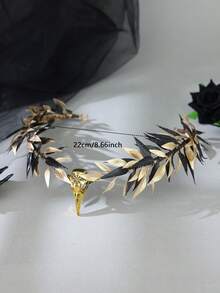1件哥德式黑色葉子皇冠，附烏鴉頭骨與紅色水鑽吊墜鏈，吸血鬼額頭髮箍，適合暗黑Cosplay造型 - 黑金色 - 查看 9