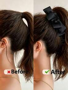 1pc Black Minimalist Banana Clip For High Ponytail, With Bow Elastic Hairband, Simple And Easy To Match Campus Style Hair Accessory - Black - View 3