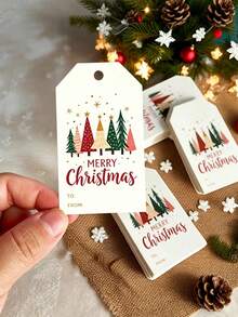 100/50/25pcs Christmas Gift Tags With Jute Rope, Merry Christmas Rope Tags, Classic Christmas Holiday Gift Tags, Christmas Paper Gift Tags, Christmas Tree Gift Tags, Personalized Party Favor Candy Bag Tags, DIY Handmade, Christmas Party - Multicolor - View 8