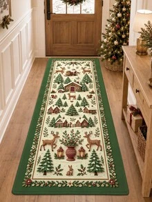 DAJIANG 1pc Christmas Vintage Floral Runner Rug, Kitchen Mat, Suitable For Bathroom, Kitchen, Hallway, Bedroom, Living Room, Machine Washable Easy To Clean, Non-Slip Entryway Rug, Autumn Home Decor Carpet Accessory - Multicolor - View 5