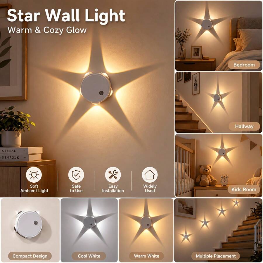 Motion Sensor Star Projection Night Light, Magnetic Cordless LED Lamp, 6 RGB Dimmable Touch Control, USB-C Rechargeable, For Bedroom Closet Hallway Stair Wall Decor